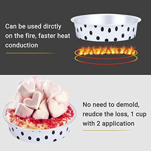 Beasea Mini Tart Pans with Lids 50 Pack, 4” 8oz Disposable Aluminum Baking Foil Tins Round Small White Black Dot Container for Individual Cupcake Dessert Muffin Ramekin Cheesecake Quiche Oven Dishes - color: Black Dot in White