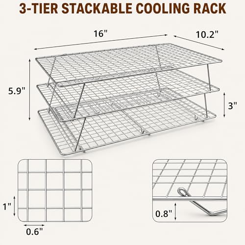 Cooling Rack 16"x10", 3-Tier Stackable & Collapsible Cooling Racks - color: Silver, size: 3-Tier-SL