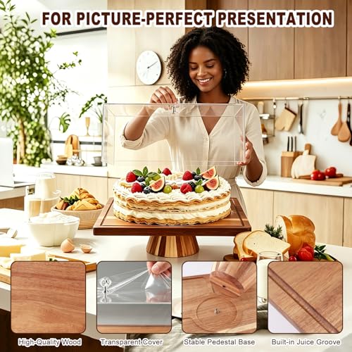 2-in-1 Acacia Wood Rectangular Cake Stand Lid Charcuterie Tray