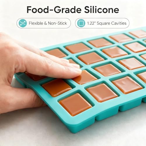 2-Pack Caramel Candy Molds - 80 Cavity Square Silicone Molds for Chocolate, Truffles, Gummy, Ganache, Jelly, Ice Cubes & Hard Candy - color: 80 Cavity Square Gummy Molds