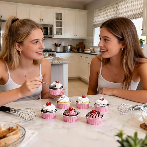 Mini Cake Tins with Lids,Baking Cups,5oz 50 Pack Pink for Desserts - color: Pink