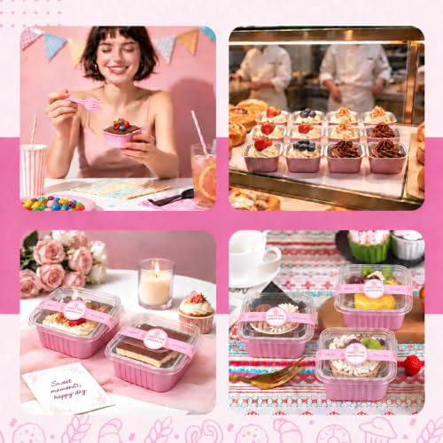 5 oz Pink Square Mini Cake Pans with Lids, 50 Pack for Bake Sales - color: Pink, size: 5 oz