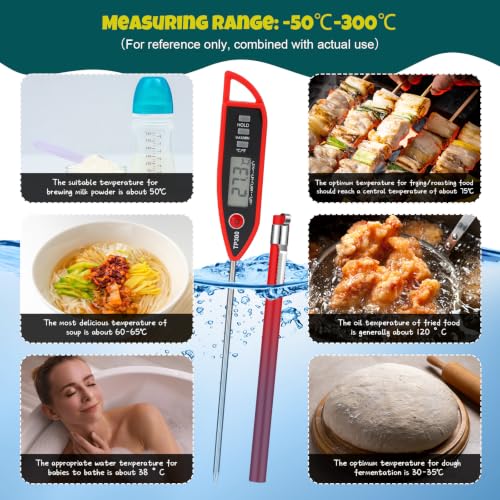 Copkim 6 Set Digital Food Thermometer Long Probe Instant,Red - color: Red