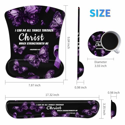 3-in-1 Ergonomic Memory Foam Keyboard Wrist Rest Pad Set, Purple Butterfly - color: 011qj