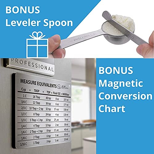 Measuring Cups and Spoons Set, 16-Piece Stainless Steel, Leveler & Chart