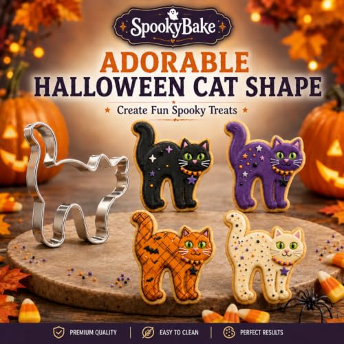 Large Halloween Black Cat Cookie Cutter, 2.83in Stainless Steel - color: silver 2
