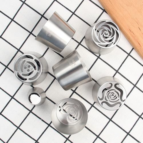 6 Pieces Extra Large Stainless Steel Marshmallow Flower Icing Tips Kit - color: SILVER SET18