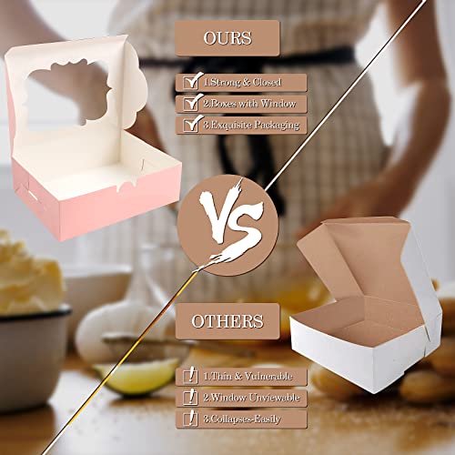 KPOSIYA 65 PCS 8x6x2.5 Inch Cookie Boxes with Window Pink Bakery Boxes Pastry Boxes for Gift Giving, Treat, Dessert, Cupcakes, Chocolate, Strawberries, Donuts, Muffins (5 Style Windows) - color: Pink(pack of 65)