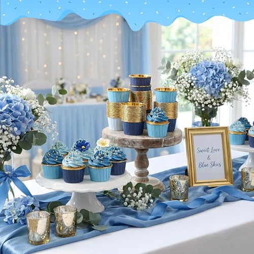 Geiserailie 100 Pcs Blue Jean Cupcake Liners Gold Foil Wrappers - color: Blue Jean, style: Classic