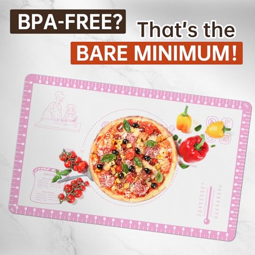 Silicone Baking Mat with 10 Recipes, Non Stick Silicone Mat for Pastry, Cookie, Macaron, Pizza,Bread, Surdough,Fondant, Extra Large and Dishwasher Safe - color: Pink, size: 26"L x 16"W