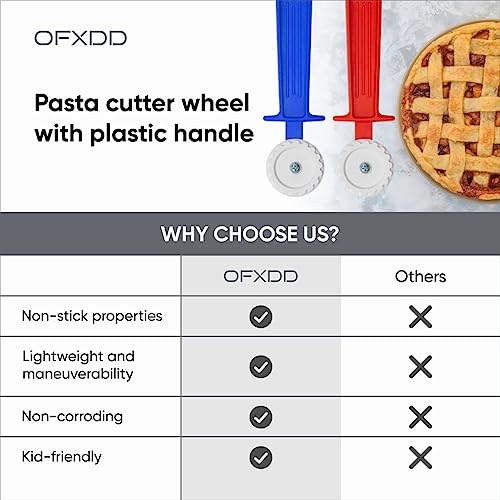Ravioli Cutter - Pasta Cutter Wheel - Fluted Plastic Dough Wheel - Create Cut Pasta and Fluted Edges for Baking with Ease Using Handle Pastry Crimper and Roller Wheel, 2 Pcs, OFXDD