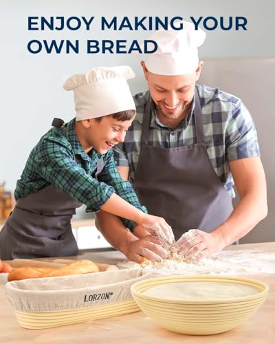 Lorzon Banneton Bread Proofing Baskets Set of 2, 11″ Round & 12″ Oval Sourdough Proofing Baskets with Liners, Proofing Bowls for Sourdough Bread (Plastic) - color: Basic