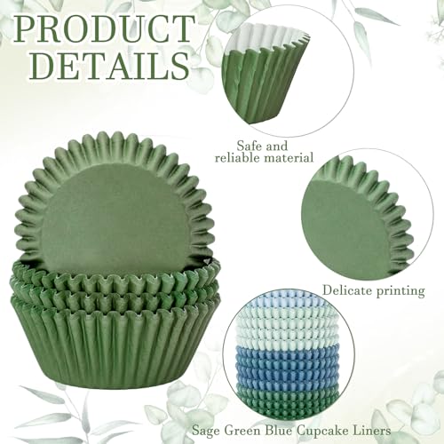 FYSUIMU 400 Pcs Sage Green Blue Cupcake Liner Paper Baking Cups Muffin Liner Cake Storage Container for Hole in One Baby Bridal Shower Wedding Birthday Party Supplies - color: Sage Green Blue