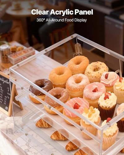 VEVOR Bakery Display Case, 2-Tier Commercial Countertop Pastry Display Case, Clear Acrylic Bread Box for Kitchen, Party Cake Cabinet with Magnetic Rear Door for Cookie Dessert Donut, 20.7"x15.7"x12" - size: 2-Tier