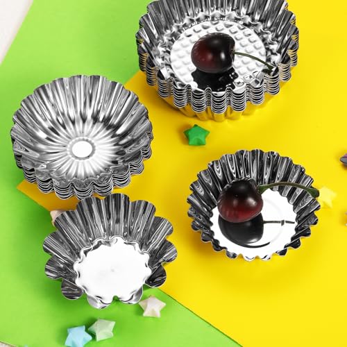 uxcell 30pcs Cupcake Mold, Stainless Steel Mini Cupcake Cake Pans Baking Tool for Cupcakes, Mini Cake, Desserts, Pudding, Flower Shape 2.9 x 1 inch