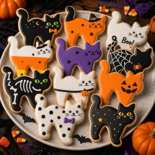 Cat Halloween Cookie Cutter, Stainless Steel Baking Mold | Cat-shaped cutter with silicone top edge for cookies, fondant, pastry, sandwiches and Halloween baking - color: Red