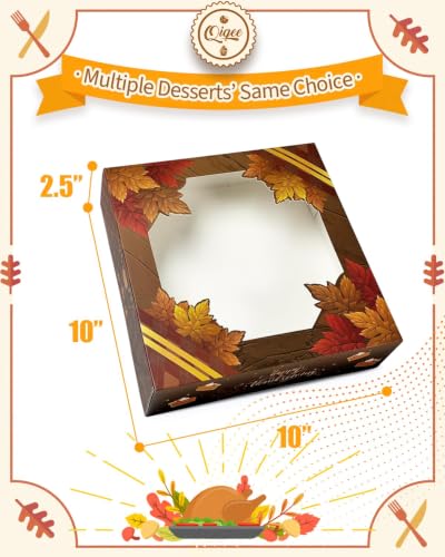 qiqee Thanksgiving Pie Boxes with Window 10x10x2.5 Inch 12Packs Cookie Donut Bakery Box - color: 12Packs, Thanksgiving