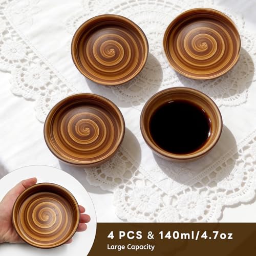 SNAIL GARDEN Handmade Dipping Bowls Set of 4,4oz Small Ceramic Soy Sauce Dish Dipping Bowls, Stoneware Cups for Dips,Sushi,Wasabi, Appetizers, Vintage Ramekins for Creme Brulee - Microwave & Oven Safe