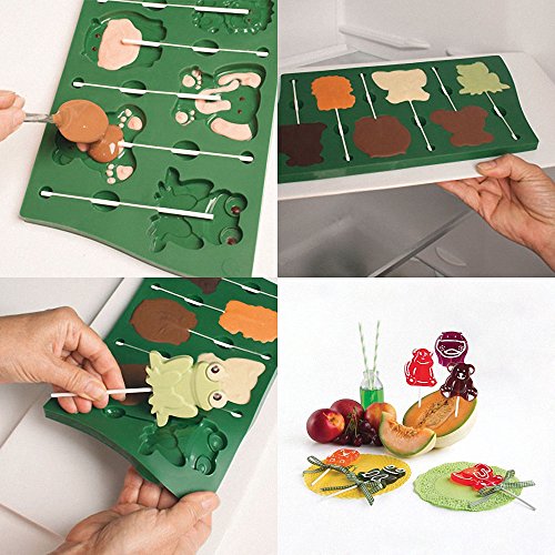 Animals Lollipop Mold with 20Pcs Sticks - MoldFun Frog Elephant Lion Hippo Monkey Bear Silicone Chocolate Candy Gummy Mold