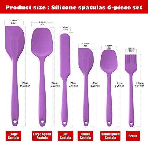 Heat Resistant Silicone Spatulas Set 6pcs, Seamless Design Non-Stick Mixing Spatulas with Stainless Steel Core, Premium BPA-Free Rubber Spatula Baking Cooking Utensile for Home Kitchen BBQ (purple) - color: Purple
