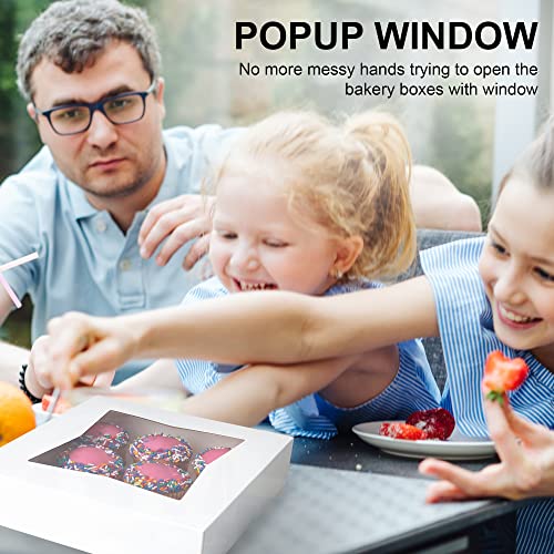 MT Products White Cookie Boxes - Size of 8" X 8" X 2.5" - (25 Pieces) Auto Pop-Up Bakery Boxes with Window - Made in the USA - color: White