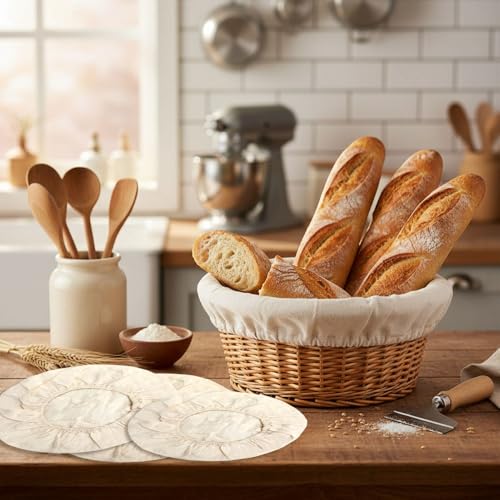 Bread Proofing Basket Cloth Liner 6Pcs 10 Inch Round Banneton Liner Natural Rattan Banneton Bread Proofing Cover Basket Cloth Liner Sourdough Bread Baking Supplies Cloth Bowl Covers for Bread Proofing - color: Round, size: 10 Inch