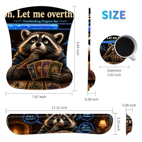 3-in-1 Ergonomic Memory Foam Keyboard Wrist Rest Pad Set, Raccoon - color: 00012