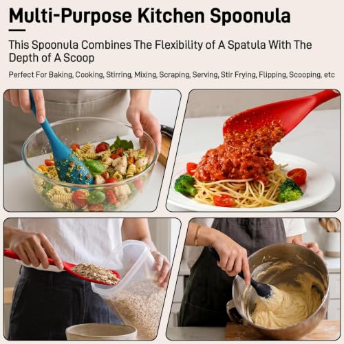 3 PACK Silicone Cooking Spatula & Spoon for Nonstick Cookware, BPA-Free - color: Black, Red, Blue