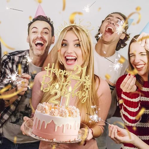 21st Birthday Decorations for Her Include 21st Birthday Sash and Rhinestone Finally 21 Headband, Candles and Cake Topper, 21 Year Old Gifts for Her - style: TJ21
