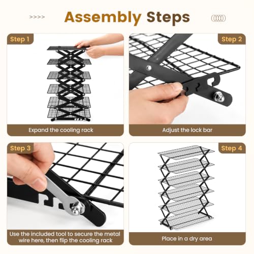 6-Tier Collapsible Cooling Rack for Baking, 4 Height Settings