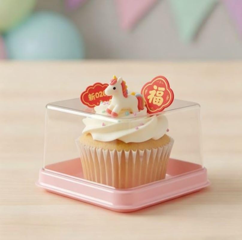 Hewnda 50 Pack Pink Bottom Clear Cover plastic mini cake box