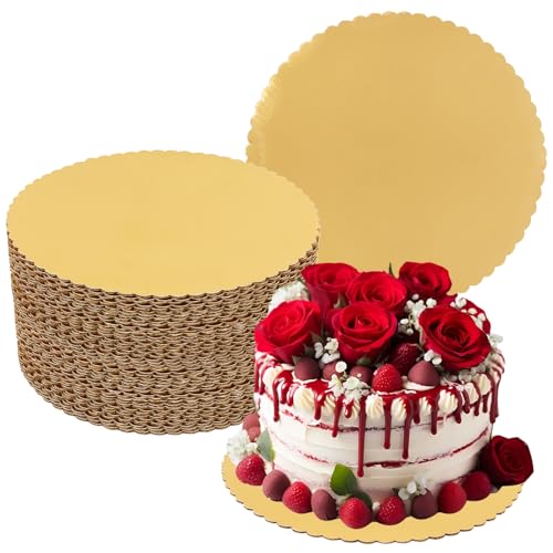 55 Pack 12 Inch Gold Cake Boards, Rounds Cake Cardboard, Flower Edge Cake Base, Disposable Round Cake Board for Wedding, Party, Anniversaries, Birthday Decor - size: 55 Pack 12 Inch Gold Rounds