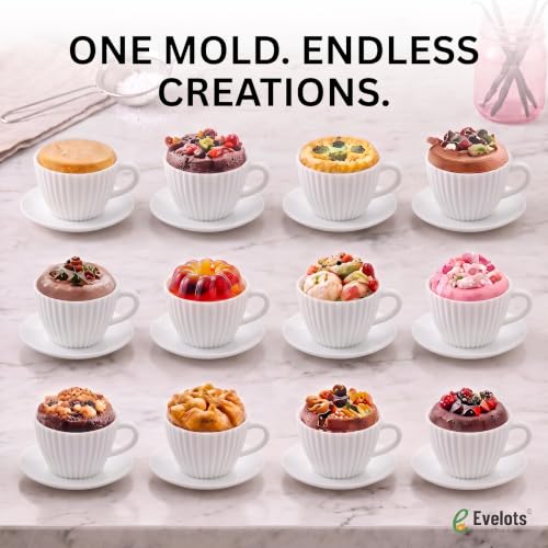Evelots 24-Piece Silicone Teacup Cupcake Molds, 12 Cups & Saucers, BPA-Free - color: White, size: 24 Piece Set