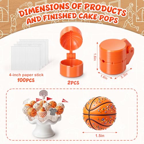 2 Pcs Basketball Cake Pop Mold with 100 Pcs Stick, Basketball Mold - style: Basketball
