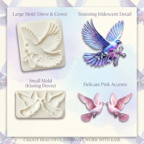 2Pcs Dove Silicone Mold Set, Peace Bird Cross Rose Fondant Molds - color: Dove silicone mold