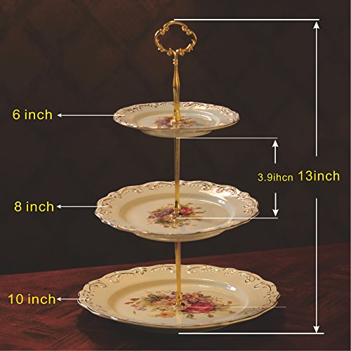 YOLIFE 3 Tiered CupCake Stand, 6-8-10 inch Flowering Shrubs Pattern - color: Flowering Shrubs