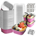 Mini Cake Pans With Lids And Spoons 10 oz 50 Pack Individual Small Cake Aluminum Foil Pans Disposable Square Mini Brownie Baking Cupcake Liners Muffin Tin tins (Pink, 10oz) - color: Pink, size: 10oz
