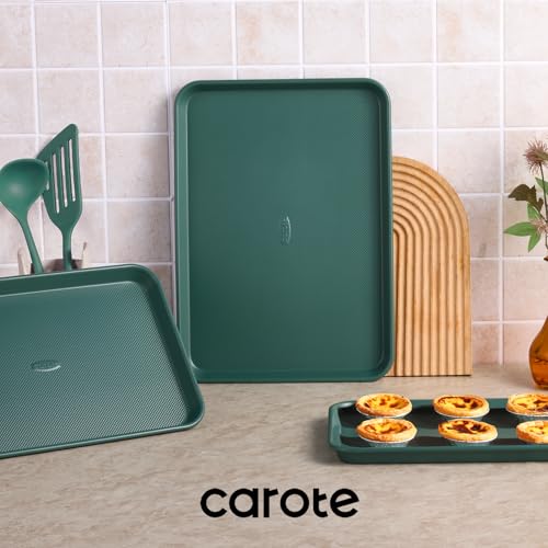 CAROTE 3-Piece Baking Sheet, Nonstick Cookie Sheets, Olive Green