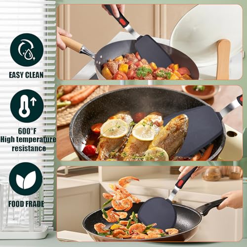 TOTDTDA 3-Pack Large Silicone Spatula Turners for Nonstick Cookware