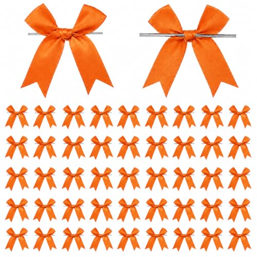 50 Pcs Twist Tie Bows for Treat Bags and Gift Wrapping, Orange - color: Orange