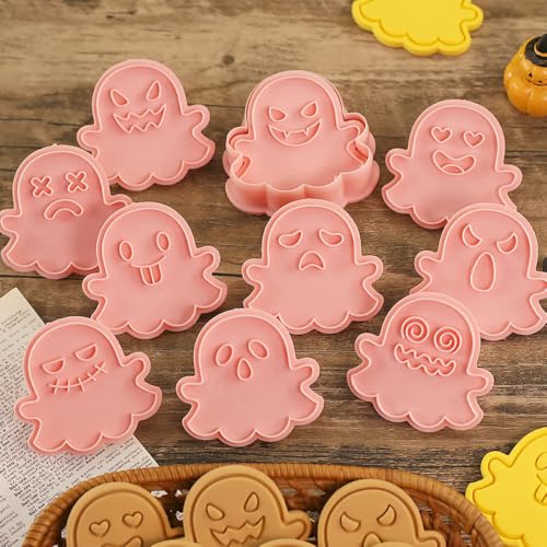 Halloween Ghost Cookie Cutter Set DIY Cute Ghost Cookie Mold Plastic 3D Hollow Out Cookie Stamps Set For Halloween Party Baking Biscuit Cake Decoration