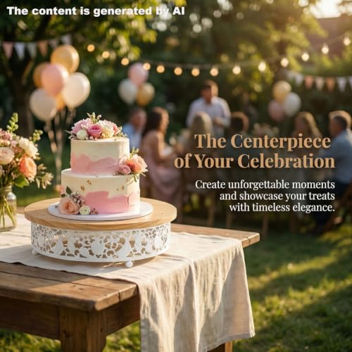3-Tier Wooden Cake Pop Stand Set, White Metal Decorative Border, 11.8/8.7/7.1 Inch Round Display Stands with 35 Holes, 50 Sticks Included for Party Wedding