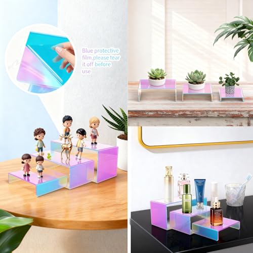 Iridescent Display Riser, 4-Set 12pc Acrylic Stackable 3-Tier Stand - color: Iridescent