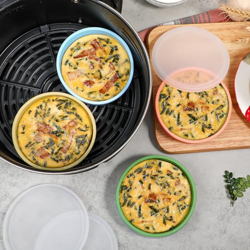 Webake 4 Inch Silicone Air Fryer Egg Molds with Lids, 4 oz Creme Brulee Dishes Shallow Ramekins, Food Storage, Microwave Egg Poacher, Set of 4 - size: 4 Inch