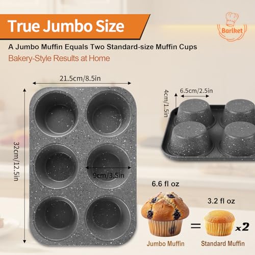 2 Pack Jumbo Muffin Pan, 6 Cup Large Cupcake Pan Muffin Tin Grey