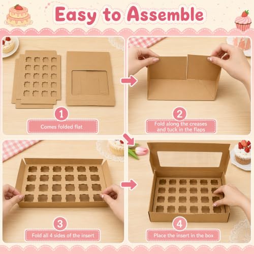 Dessert Shooter Boxes, Cupcake Boxes, 2 Pack Mini Cupcake Container for 24 Count 3oz Dessert Shooters with Window & Inserts, Easy Transport & Presentation Dessert Boxes for Events, Weddings & Home Use