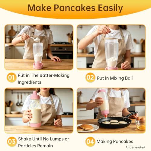 Pancake Batter Dispenser Bottle,34oz,BPA-Free Dishwasher-Safe,Pink - size: 2pcs Pink Batter Dispenser