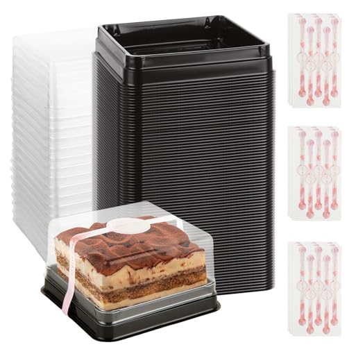 100Pcs Clear Cake Box 3.5 Inch Mini Cake Box with DIY Stickers, Clear Plastic, Individual Cupcake Containers for Mini Cake