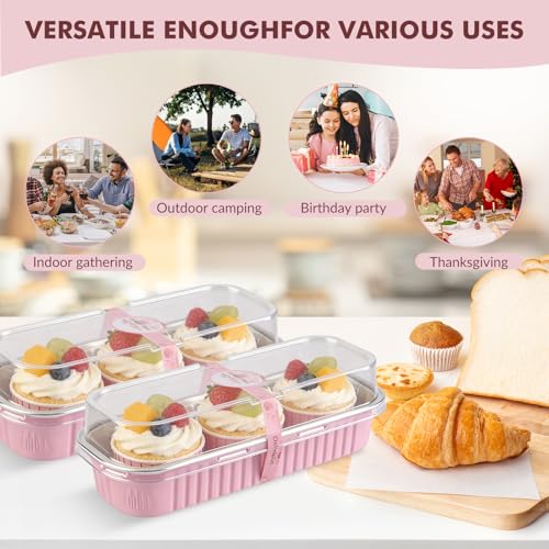 30 Pack Mini Loaf Cake Pan with Lids and Spoons, 6.8oz Small Disposable Aluminum Cake Tin Foil Pans, Rectangular Mini Loaf Bread Pans with Lids for Baking,Party,Picnics,Holidays (Pink) - color: Pink, size: 30 Pack