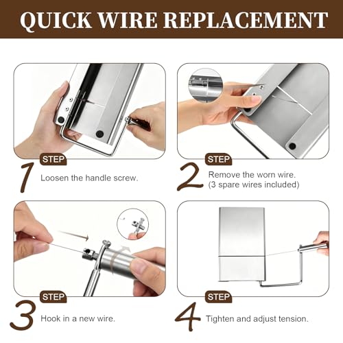 Wire Cheese Slicer for Block Cheese, 3 Extra Replacement Wires